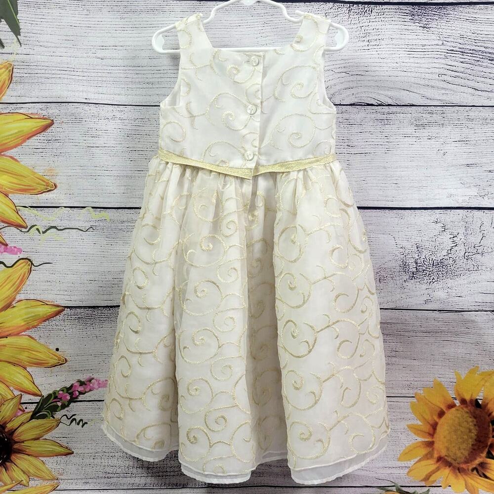 Girls Youngland White and Gold Sheer Multi-layered Dress Size 5 - Picture 7 of 7